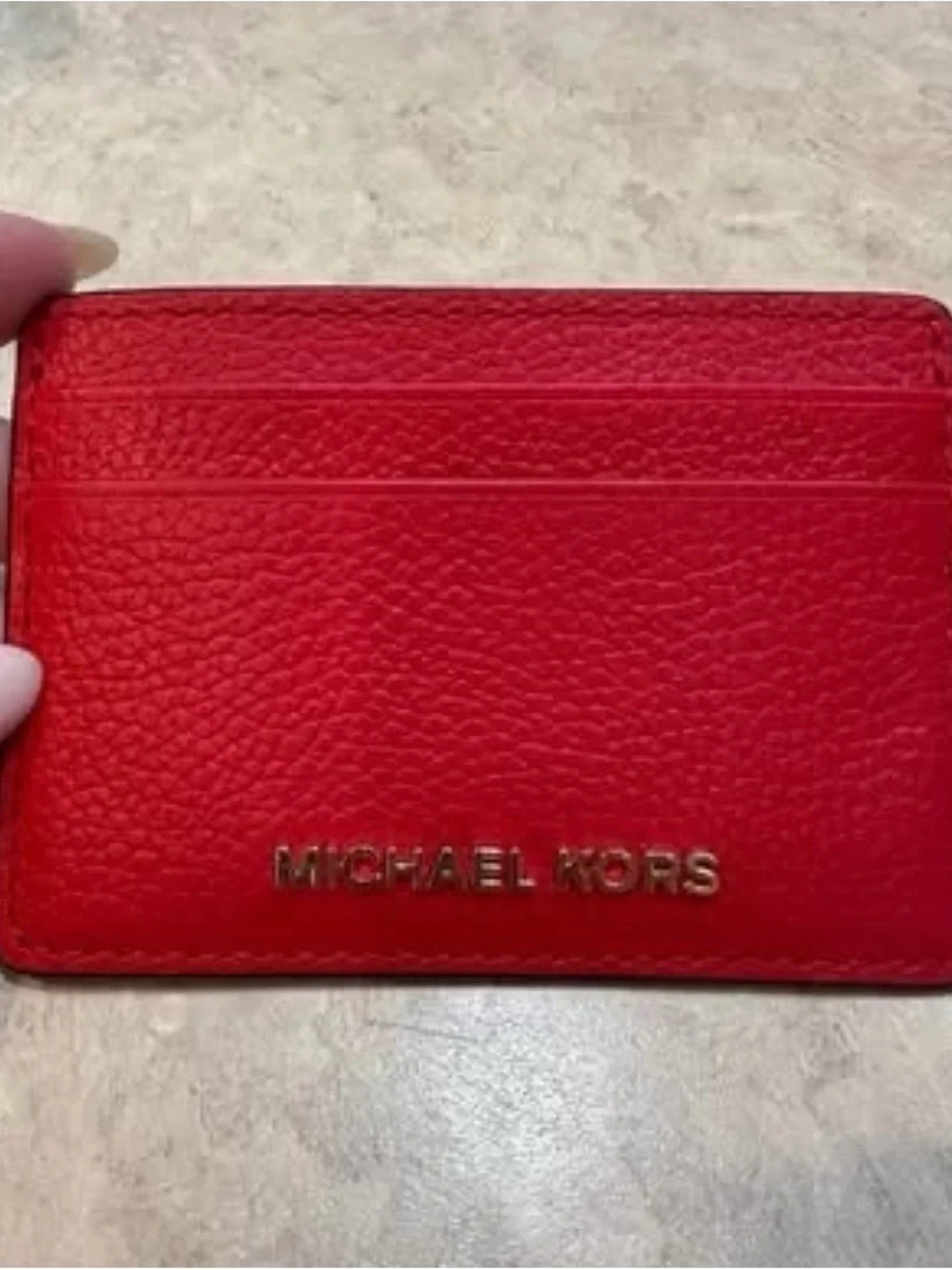 Michael Kors Red Pebbled Leather Card Case with Gold Logo